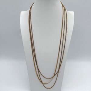 Signed Monet Multi Strand Gold Tone Layered Chain Necklace Vintage 17"